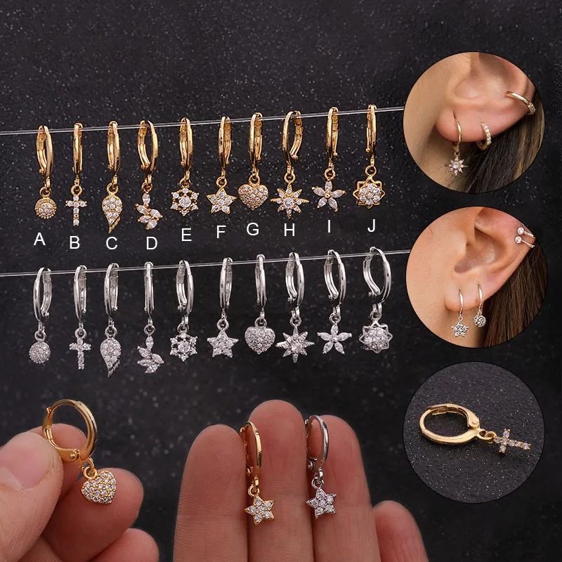 Feelgood 10pcs Dainty Hoop With Small Cz Cartilage Helix Earring Crystal Cross Flower Star Heart Wing Ear Piercing Earring
Feelgood 10pcs Dainty Hoop With Small Cz Cartilage Helix Earring Crystal Cross Flower Star Heart Wing Ear Piercing Earring