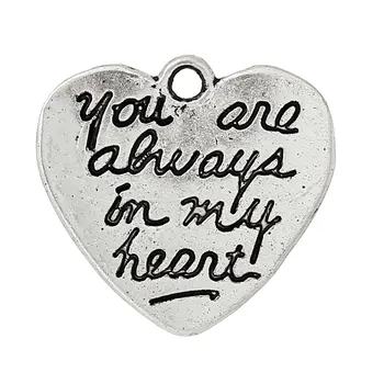 

DoreenBeads Charm Pendants Heart silver color Message" you are always in my heart" Carved 21.0mm(7/8")x 20.0mm(6/8"),50 PCs