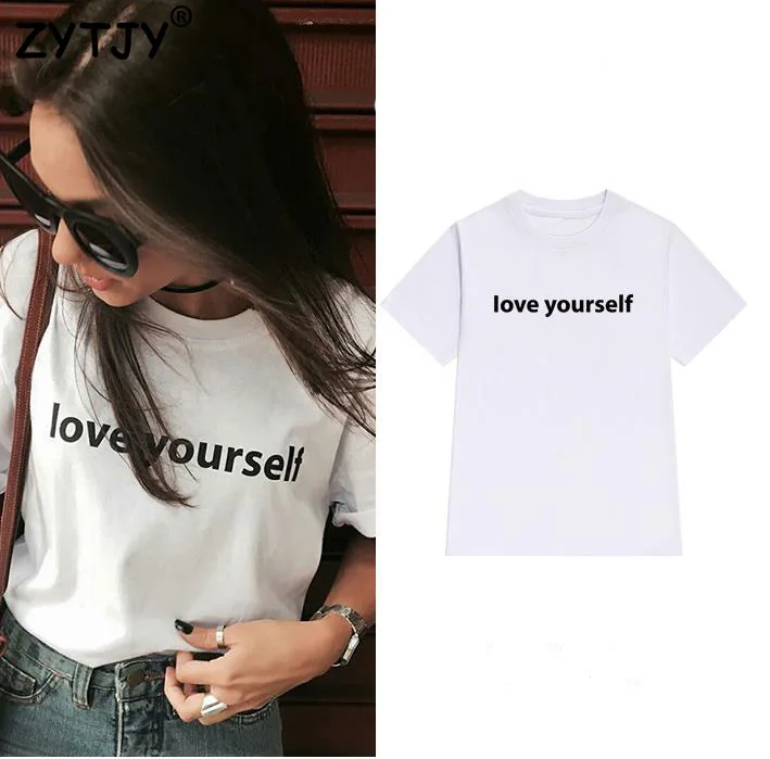 Женская футболка с надписью love yourself хлопковая Повседневная забавная для девушек