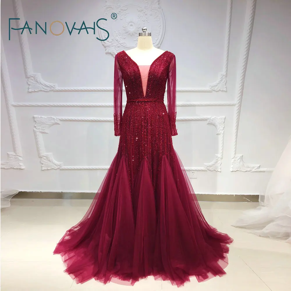 Burgundy Evening Dresses 2019 Evening Gowns Long Sleeves Vestido De Fiesta Formal Dress Women Elegant Beads Crystals Prom Dress
Burgundy Evening Dresses 2019 Evening Gowns Long Sleeves Vestido De Fiesta Formal Dress Women Elegant Beads Crystals Prom Dress