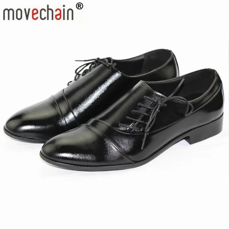 movechain Fashion men's Dress shoes black and white color matching lace-up flats sole man wedding office & career leather | Обувь