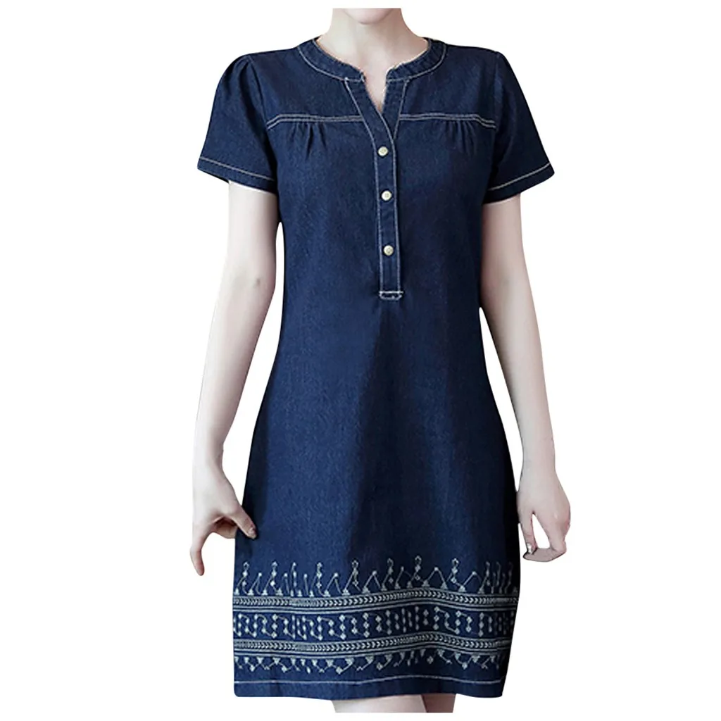 Denim dress for women 2019 New Summer Casual Jeans Dress With Denim Printing Loose V-Neck Short Sleeve Knee Length Dress #20
Denim dress for women 2019 New Summer Casual Jeans Dress With Denim Printing Loose V-Neck Short Sleeve Knee Length Dress #20