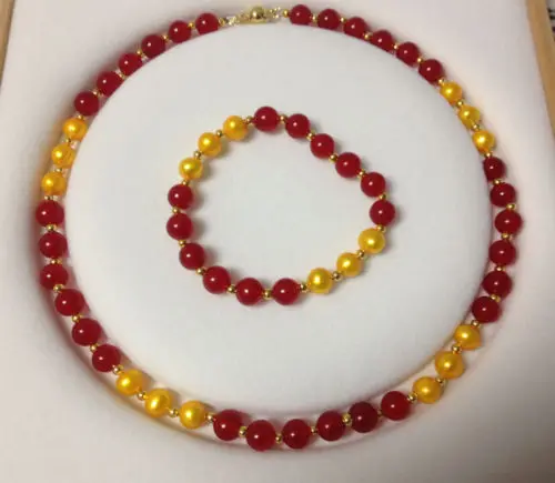 Hot sell Noble- hot sell new - 8-8.5MM Golden Akoya Cultured Pearl/Red Jade necklace Bracelet set 
Hot sell Noble- hot sell new - 8-8.5MM Golden Akoya Cultured Pearl/Red Jade necklace Bracelet set
