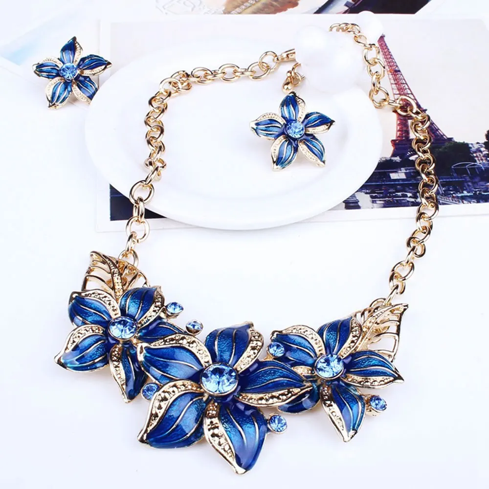 Fashion Neck Lace Crystal Enamel Flower Jewelry Sets Necklace Earring Set for Women Costume Jewelry Blue/Purple/Black/White
Fashion Neck Lace Crystal Enamel Flower Jewelry Sets Necklace Earring Set for Women Costume Jewelry Blue/Purple/Black/White