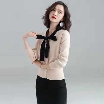 Knit female 2019 new long-sleeved jacket temperament popular backing sweater bow
Knit female 2019 new long-sleeved jacket temperament popular backing sweater bow