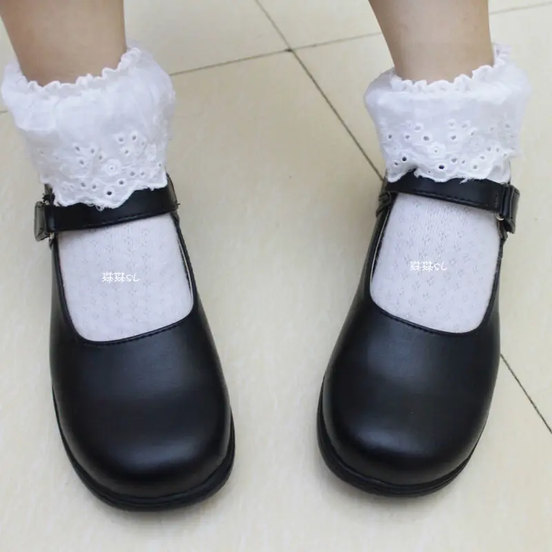 Фото US4-11 Cute Lolita Round Toe Womens Cosplay Maid Shoes Mary Janes School Low Heel New Black Brown Plus Size A1108 | Обувь
