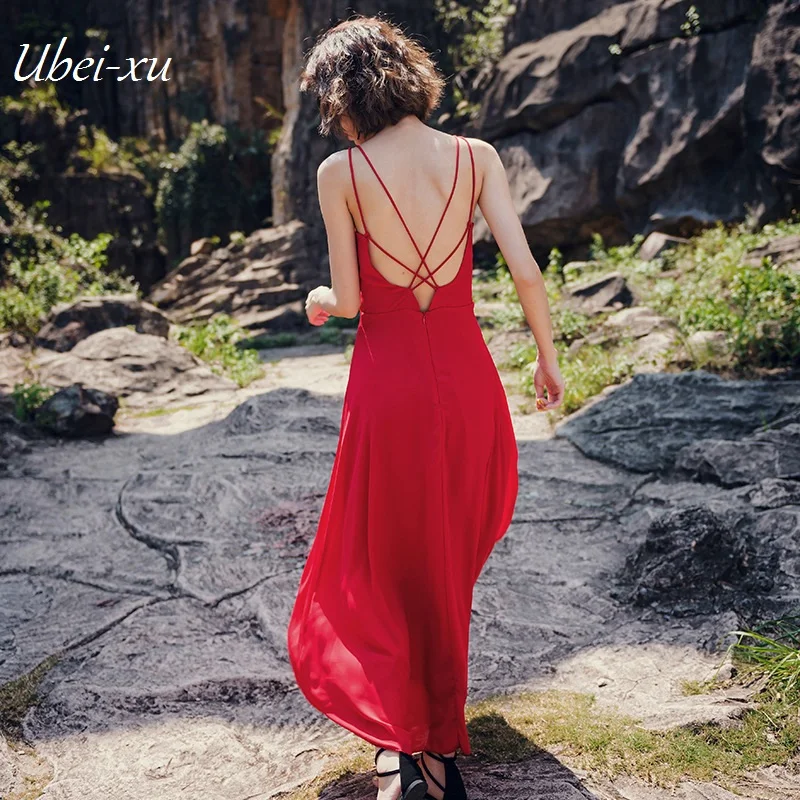 Ubei New Seaside resort style chiffon dress maxi dress long backless new high waist slim sexy halter red spaghetti strap dress
Ubei New Seaside resort style chiffon dress maxi dress long backless new high waist slim sexy halter red spaghetti strap dress