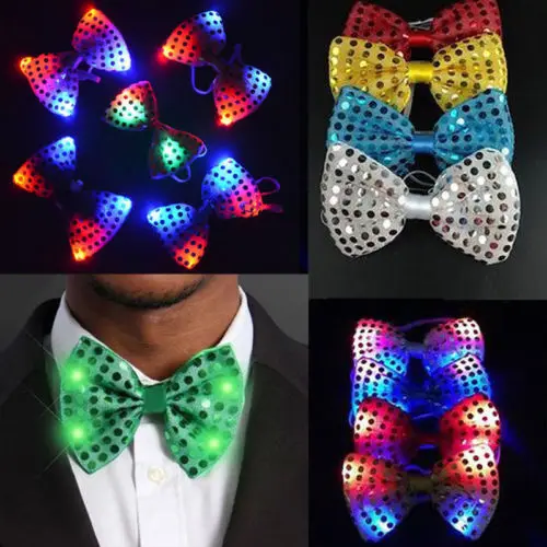 

LED Flashing Light Up Sequin Bowtie Necktie Mens Boys Party Decor Glowing Bow Tie Wedding Gift Red Green Black