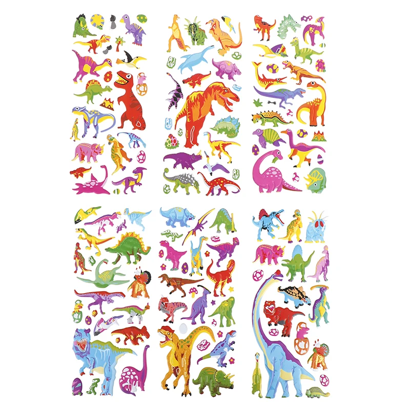 3D dimensional Jurassic dinosaur stickers for kids toys home wall decor cartoon mini fridge laptop 1sheets/set Random