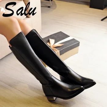 Salu Fashion Boots Women Knee High Boots Square Heels Autumn Winter Motorcycle Round Toe High Genuine Leather Boots Shoes Woman
Salu Fashion Boots Women Knee High Boots Square Heels Autumn Winter Motorcycle Round Toe High Genuine Leather Boots Shoes Woman