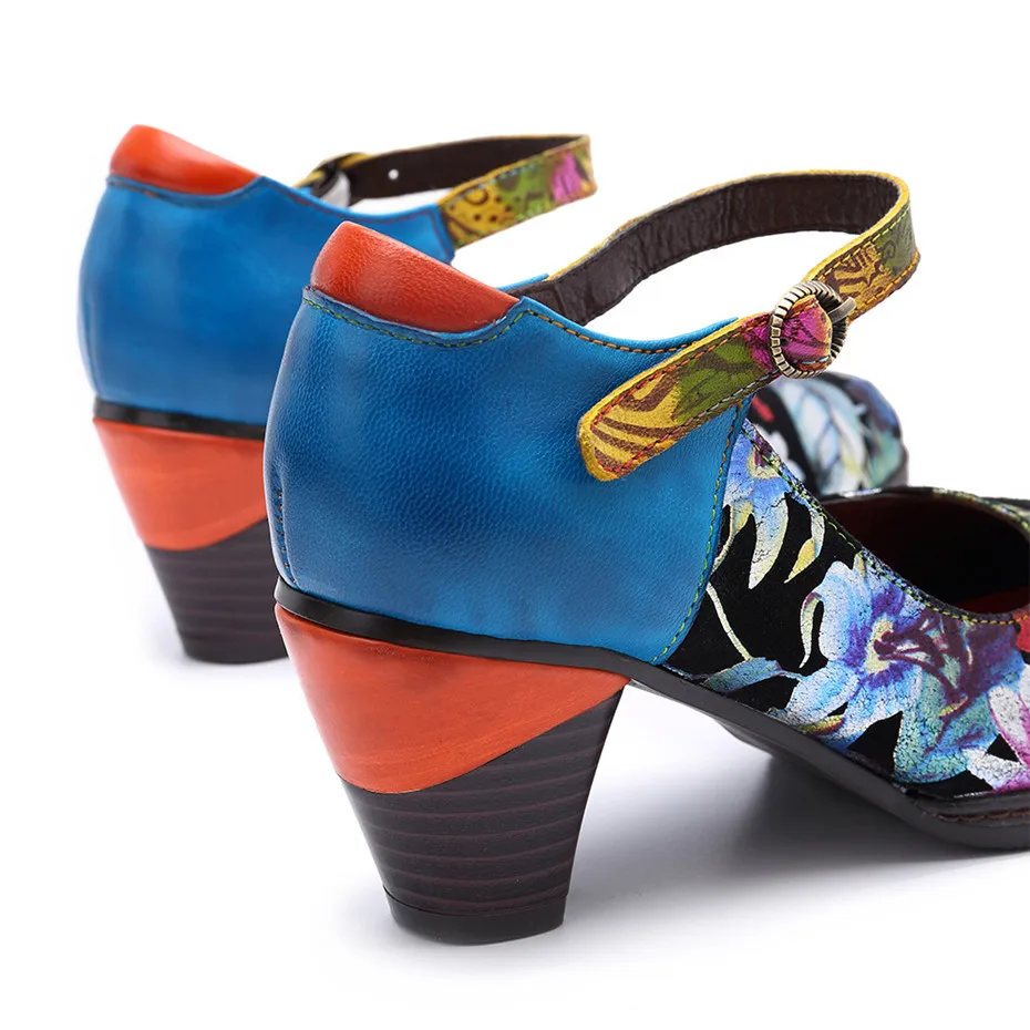 Bohemian Women Pumps Vintage Dress Shoes Woman Spring Summer Genuine Leather Mary Janes Ladies Wedding Shoes Block High Heels (13)