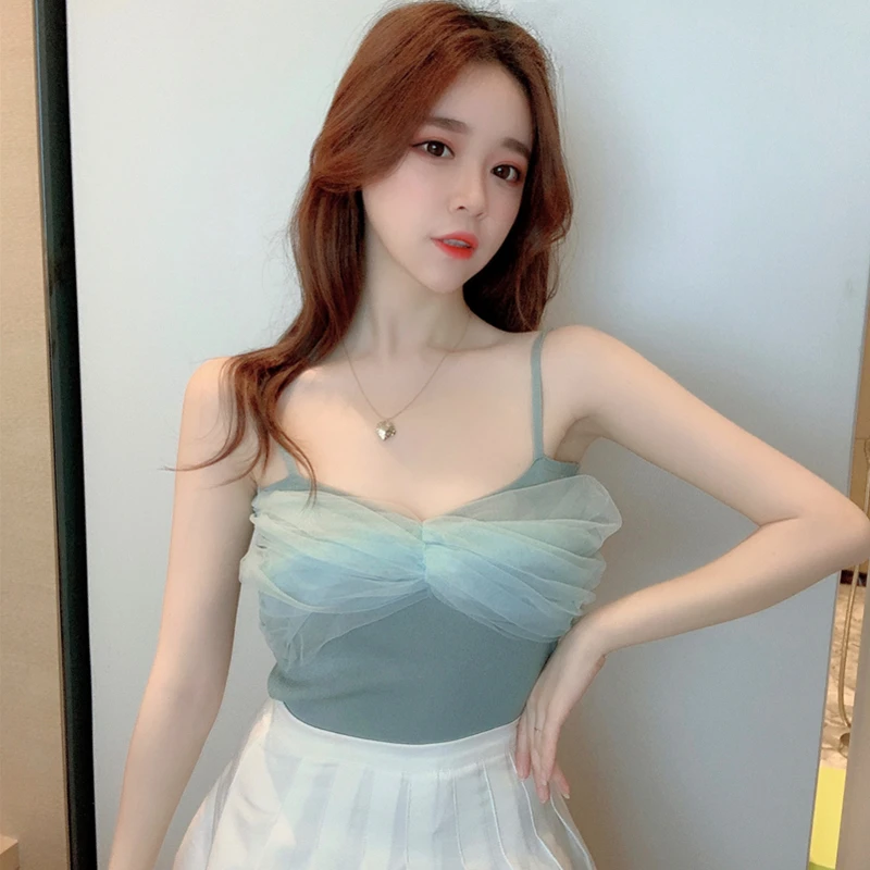 Patchwork Sweet Mesh Knit Camisole Crop Tops Girls Thin Tanks Cropped Sleeveless T-shirts Woman FL1368
Patchwork Sweet Mesh Knit Camisole Crop Tops Girls Thin Tanks Cropped Sleeveless T-shirts Woman FL1368