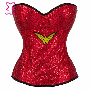 Red Sequins Wonder Woman Corset Bustier Sexy Lingerie Corpetes E Corselet Overbust Gothic Clothing Supergirl Burlesque Costumes
Red Sequins Wonder Woman Corset Bustier Sexy Lingerie Corpetes E Corselet Overbust Gothic Clothing Supergirl Burlesque Costumes