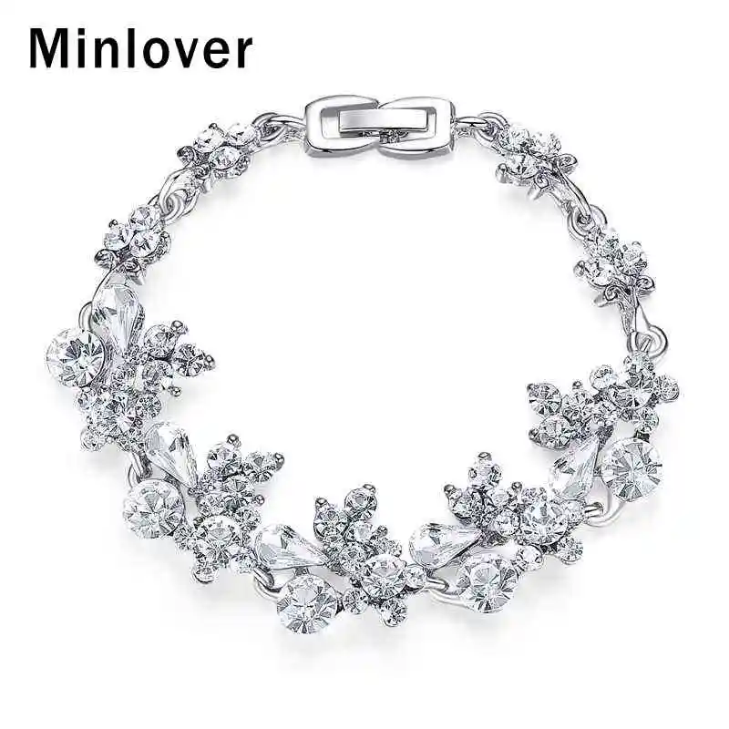 Minlover New Flower Crystal Silver/Gold Color Bridal Bracelets for Women Rhinestones Pulseiras Wedding Jewelry Accessories SL079
Minlover New Flower Crystal Silver/Gold Color Bridal Bracelets for Women Rhinestones Pulseiras Wedding Jewelry Accessories SL079
