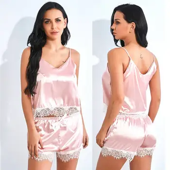Sexy Lingerie Nightwear Set Comfortable New Women Cute V-Neck Lace Stain Lingerie Underwear Sleepwear Silk Pajamas Sets 661SW10
Sexy Lingerie Nightwear Set Comfortable New Women Cute V-Neck Lace Stain Lingerie Underwear Sleepwear Silk Pajamas Sets 661SW10