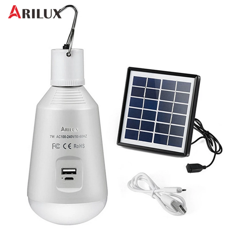 

ARILUX 7W Solar LED Light Bulb Multi-function DC5V USB Rechargeable Camping Light Can Charge For Digital Device