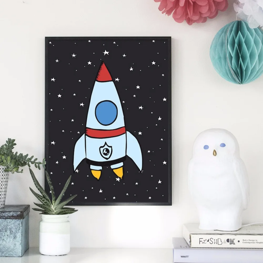 Картина на холсте Kawaii Rocket Space настенные плакаты с рисунком художественные принты