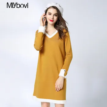 Casual knitted V neck Women sweater dress Slim Loose sexy dress pullover female 2018 Autumn winter dress Patchwork Knitted Sweat
Casual knitted V neck Women sweater dress Slim Loose sexy dress pullover female 2018 Autumn winter dress Patchwork Knitted Sweat