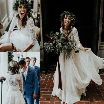 2019 A Line White Two Pieces Wedding Dresses With Long Sleeve Ruffles Lace Top Boho Bohemian Beach Country Bridal Gown
2019 A Line White Two Pieces Wedding Dresses With Long Sleeve Ruffles Lace Top Boho Bohemian Beach Country Bridal Gown