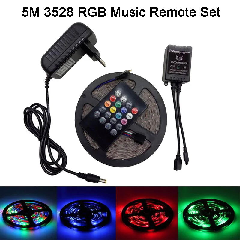 GBKOF 5050 3528 RGB led strip light 5M 10M Waterproof SMD Diode Tape led Ribbon With Music Remote Controller DC12V Power Adapter (12)