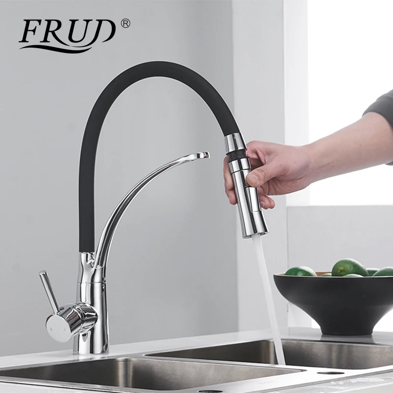 

FRUD 1 set Black Kitchen Faucet Chrome Finish Dual Sprayer Nozzle Cold & Hot Water Mixer Bathroom Faucet torneira cozinha Y40052