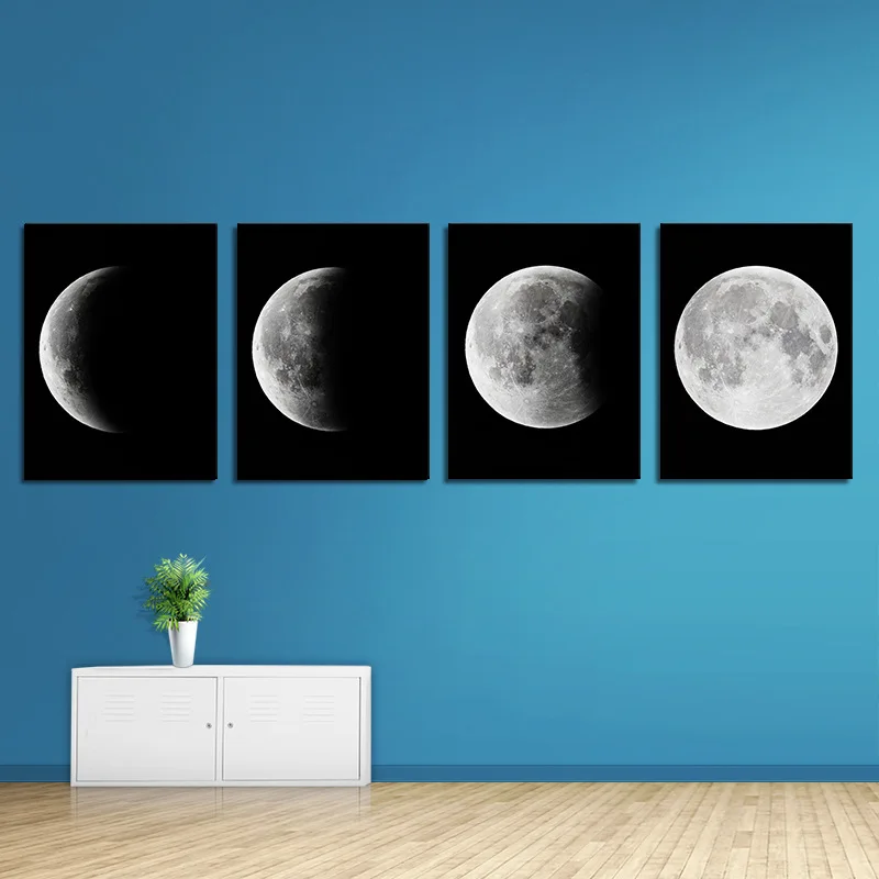 

30*40cm 4PCS Canvas Print Abstract Moon Poster Painting Art Wall Decoration Change Moon Pictures Decor Frameless Paintings