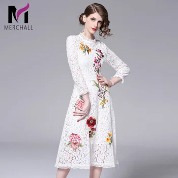 2019 Spring Vintage Women Lace Dresses High Quality Floral Embroidery Dress Hollow Out Black White Lace Dress Runway Robe Femme
2019 Spring Vintage Women Lace Dresses High Quality Floral Embroidery Dress Hollow Out Black White Lace Dress Runway Robe Femme