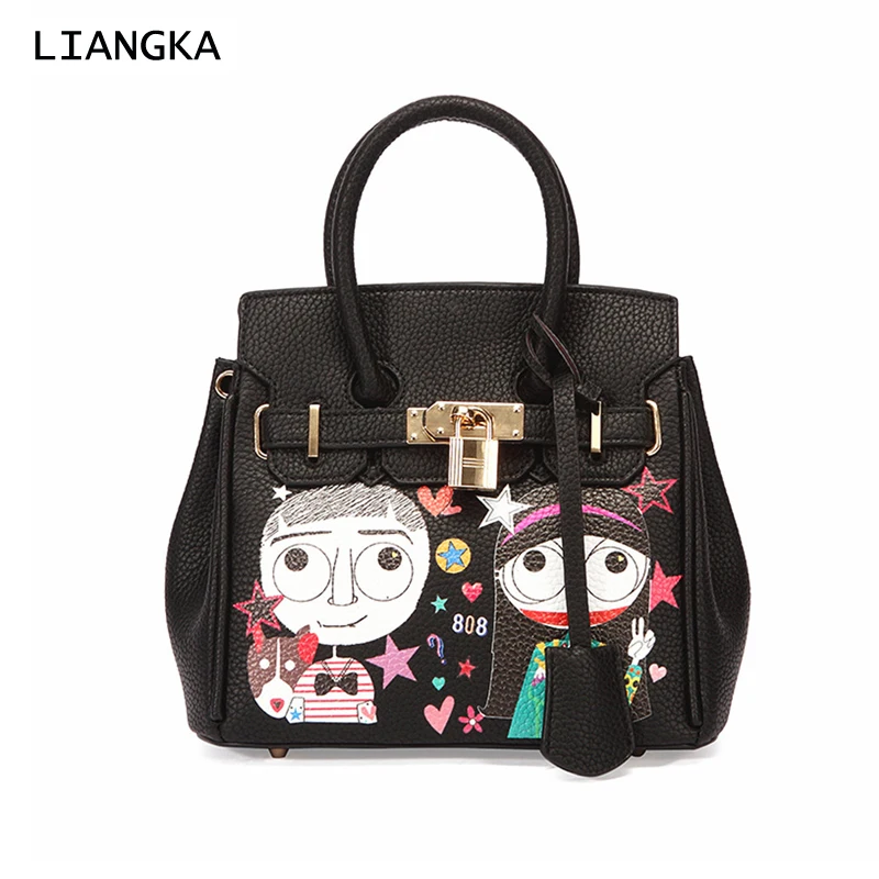 LIANGKA Brand Bags for Women Leather Graffiti Cartoon Boy Girl Printed Handbag Metal Lock Platinum Tote Clutch Bag
LIANGKA Brand Bags for Women Leather Graffiti Cartoon Boy Girl Printed Handbag Metal Lock Platinum Tote Clutch Bag