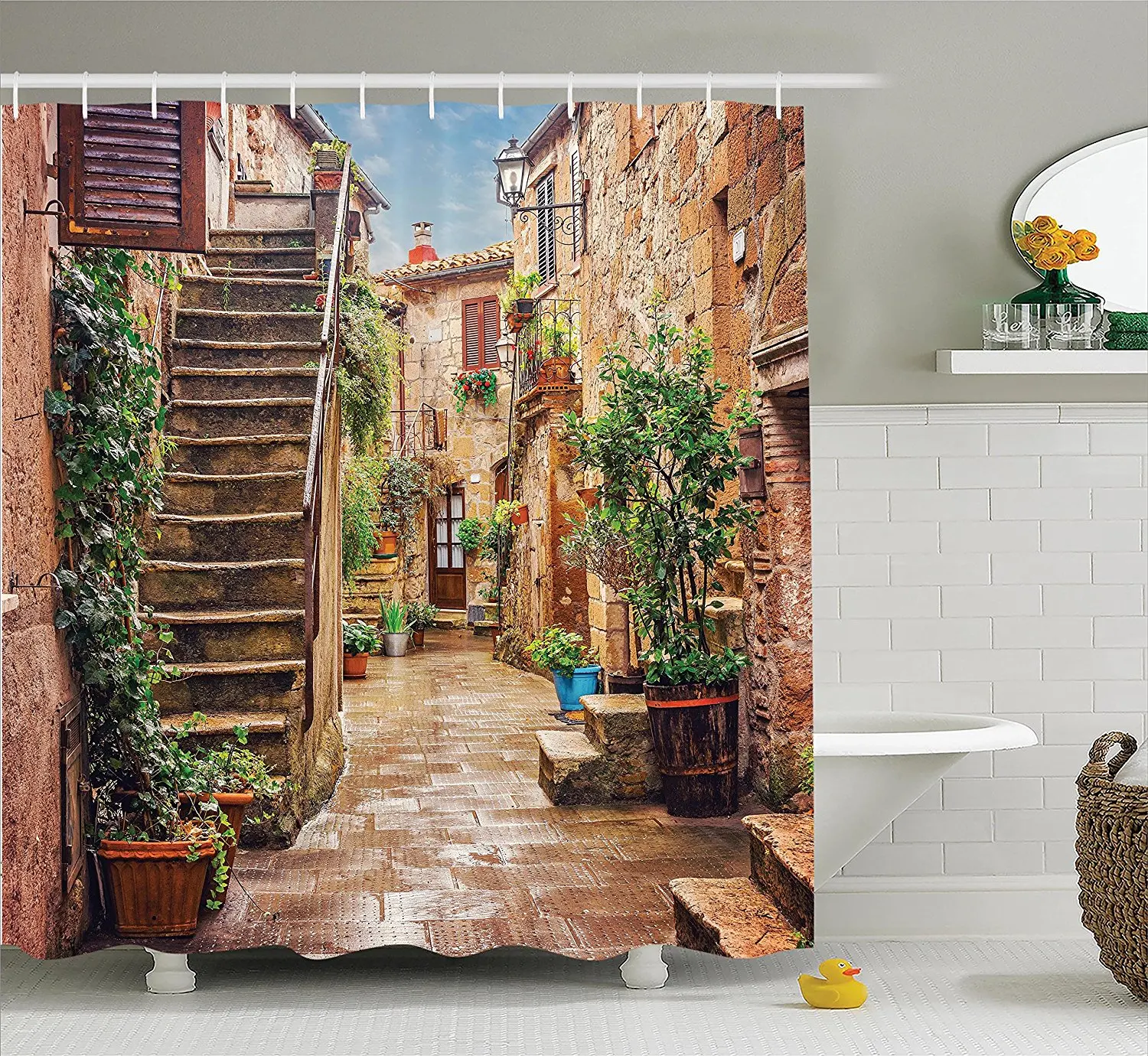 Tuscan Shower Curtain Set View of an Old Mediterranean Street with Stone Rock Houses in Italian City Rural Culture Bath Decor
Tuscan Shower Curtain Set View of an Old Mediterranean Street with Stone Rock Houses in Italian City Rural Culture Bath Decor