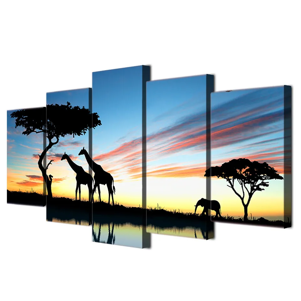 Modern Wall Art Canvas Printed Painting Frame Pictures 5 Pieces African Animal Giraffe Elephant Sunset Landscape Poster
Modern Wall Art Canvas Printed Painting Frame Pictures 5 Pieces African Animal Giraffe Elephant Sunset Landscape Poster