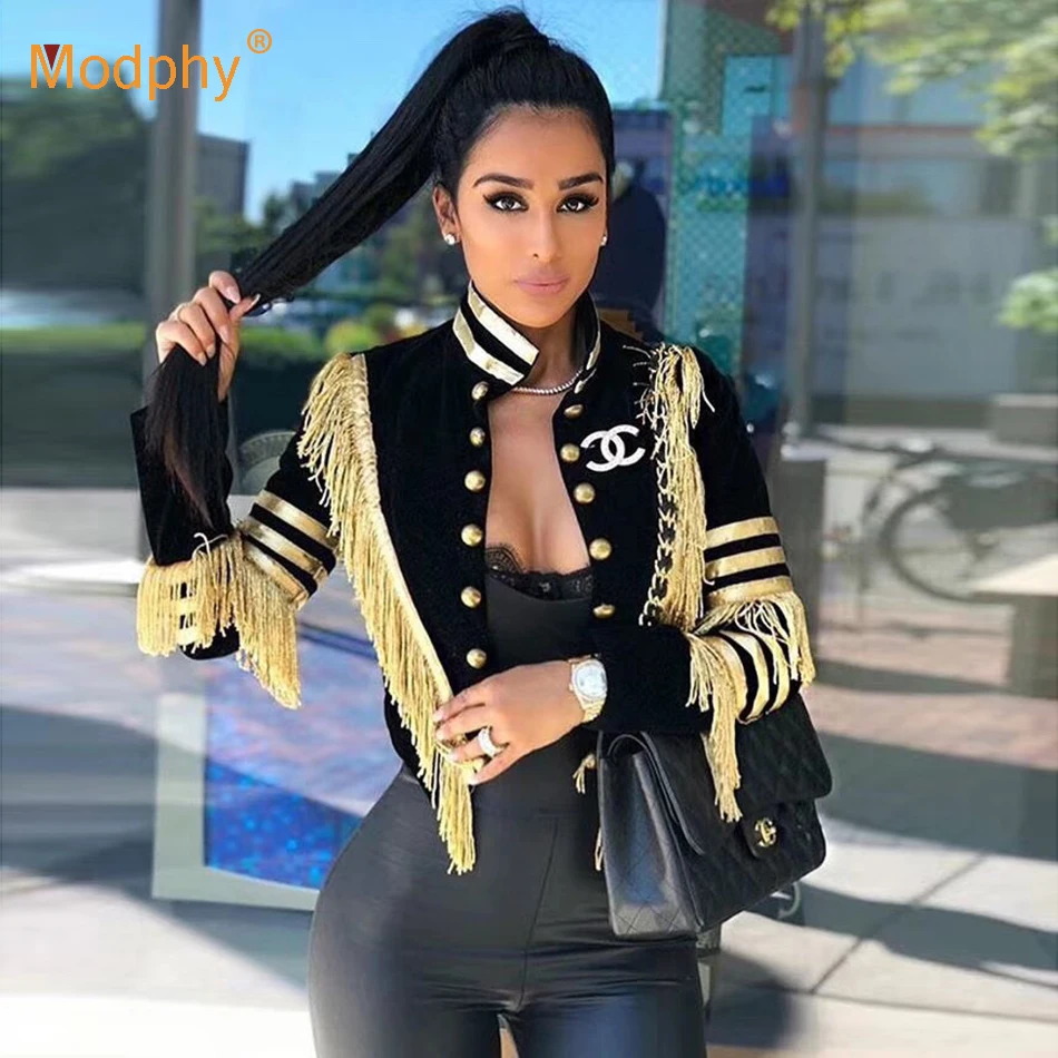 2019 Winter new women's slim jacket jacket sexy black long sleeve double-breasted tassel jacket celebrity runway party club coat
2019 Winter new women's slim jacket jacket sexy black long sleeve double-breasted tassel jacket celebrity runway party club coat