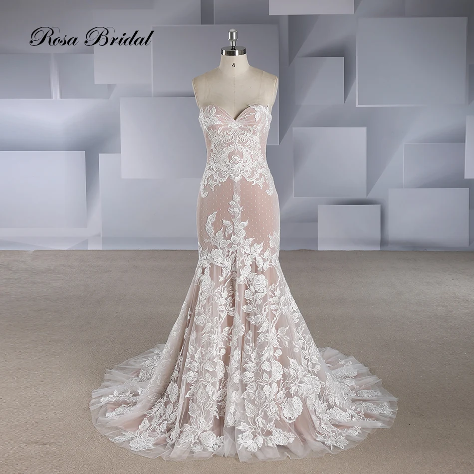 Rosabridal Mermaid Wedding Dress 2019 Lovely Candy Color Backless Strapless nude tulle lace applique sexy Trumpet bridal gown
Rosabridal Mermaid Wedding Dress 2019 Lovely Candy Color Backless Strapless nude tulle lace applique sexy Trumpet bridal gown