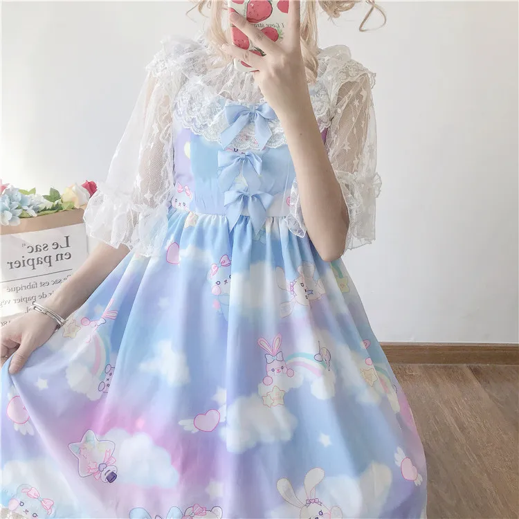 Rainbow Dream Cute Girl's Lolita Dress Sleeveless JSK Dress Kawaii Bunny Lace Trim Bows One Piece Fancy Dress Pink & Sky Blue
Rainbow Dream Cute Girl's Lolita Dress Sleeveless JSK Dress Kawaii Bunny Lace Trim Bows One Piece Fancy Dress Pink & Sky Blue