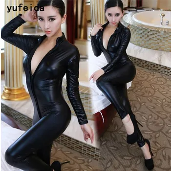YUFEIDA Sexy Faux Leather Latex Zentai Catsuit Smooth Wetlook Jumpsuit Front Zipper Elastic Black PU Bodysuit Slim Clubwear
YUFEIDA Sexy Faux Leather Latex Zentai Catsuit Smooth Wetlook Jumpsuit Front Zipper Elastic Black PU Bodysuit Slim Clubwear