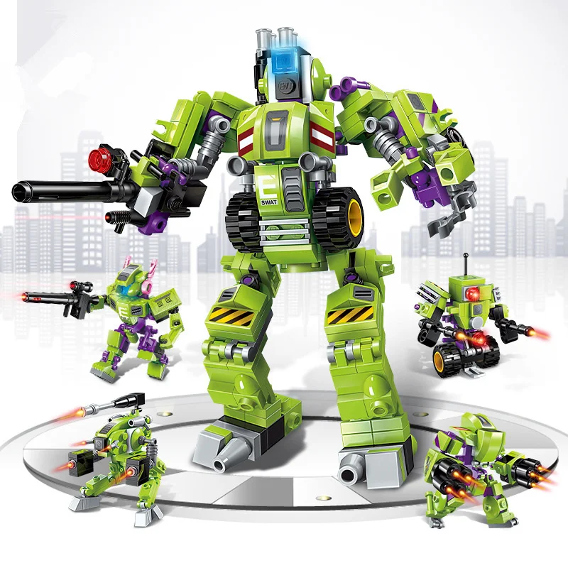 Enlamten men t 1802 Fight вставил строительные блоки игрушки Mech четыре в одном головоломка Робот трансформер