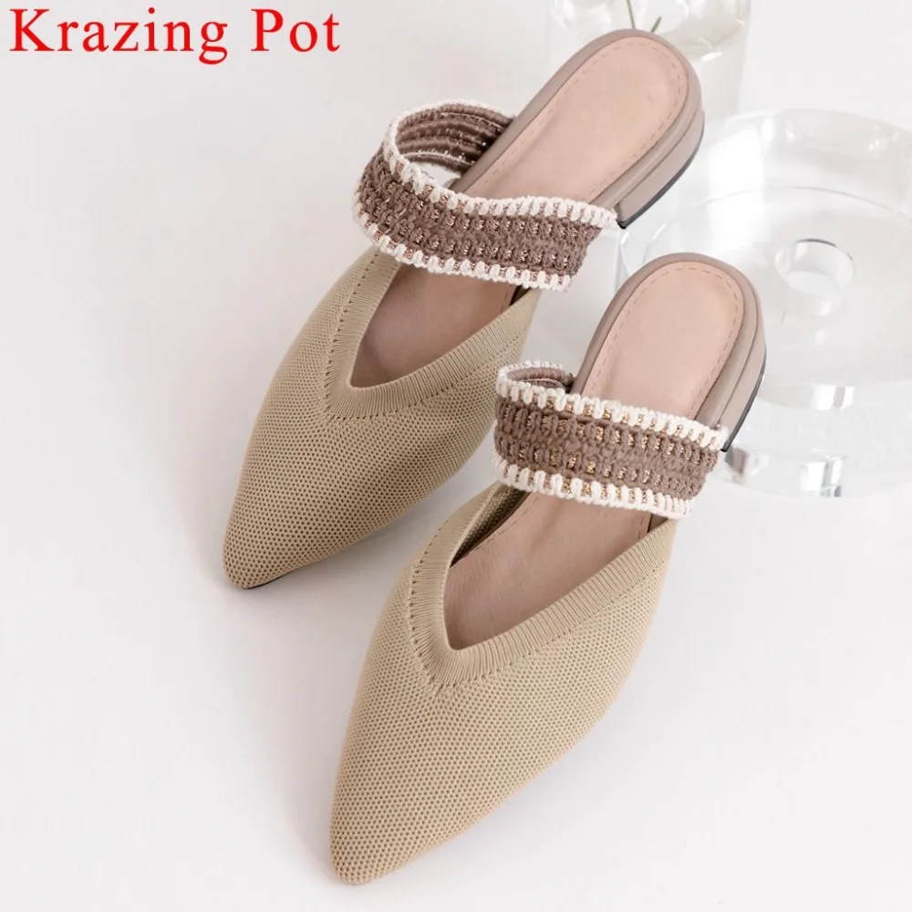 Krazing Pot pretty girls low heels slip on mules pointed toe concise style breathable knitting elegant clubwear daily shoes L05
Krazing Pot pretty girls low heels slip on mules pointed toe concise style breathable knitting elegant clubwear daily shoes L05