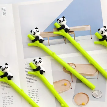 

24 pcs/Lot Climbing panda gel pen Green bamboo 0.5mm ballpoint Black color ink pens Stationery Office School supplies FB796