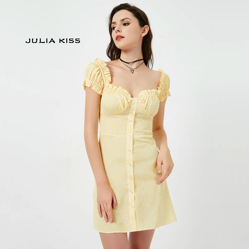 Women Sweet Heart Neck Floral Print Mini Dress Frill Trim Floral Print Yellow Dress
Women Sweet Heart Neck Floral Print Mini Dress Frill Trim Floral Print Yellow Dress