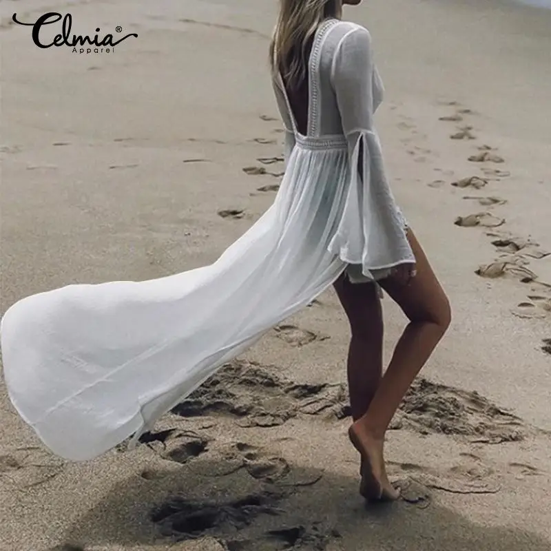 Celmia 2019 Women Summer Beach Kimono Cardigan Sexy Backless Tops Ladies Bikini Long Shirts Drawstring Bohemian Blusas Mujer 5XL
Celmia 2019 Women Summer Beach Kimono Cardigan Sexy Backless Tops Ladies Bikini Long Shirts Drawstring Bohemian Blusas Mujer 5XL