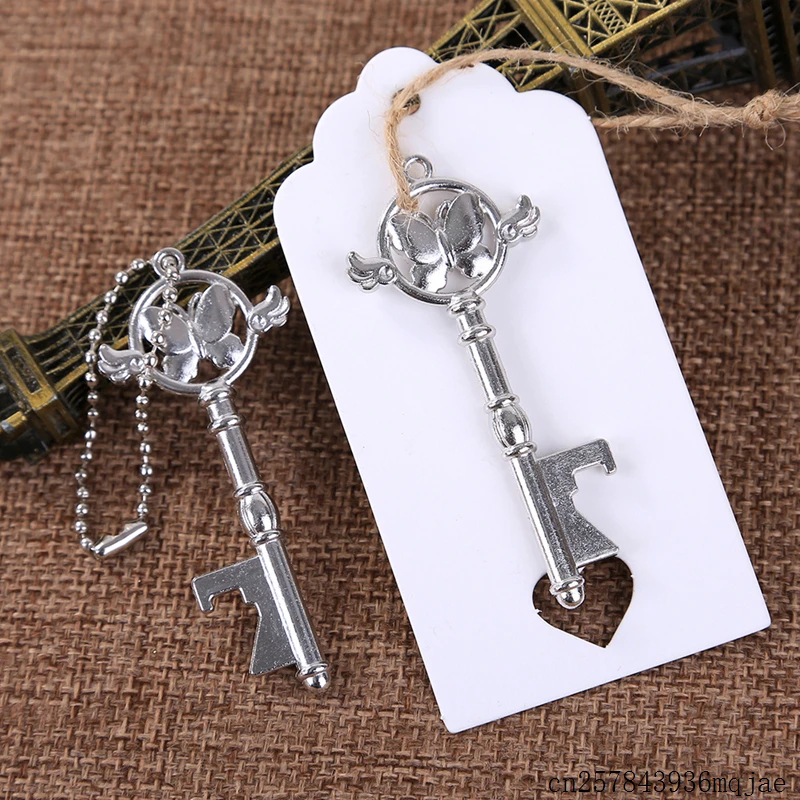 

500pcs Key Bottle Opener with Escort Tag Card Vintage Beer Wine Openers Wedding Favors for Guests