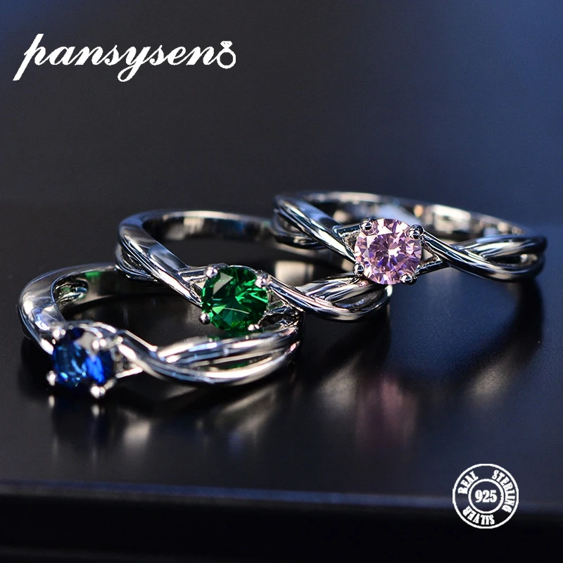 PANSYSEN Top Quality 100% Solid 925 Silver Pink Green Blue Gemstone Braided Hollow Jewelry Rings Bridal Wedding Anniversary Gift
PANSYSEN Top Quality 100% Solid 925 Silver Pink Green Blue Gemstone Braided Hollow Jewelry Rings Bridal Wedding Anniversary Gift