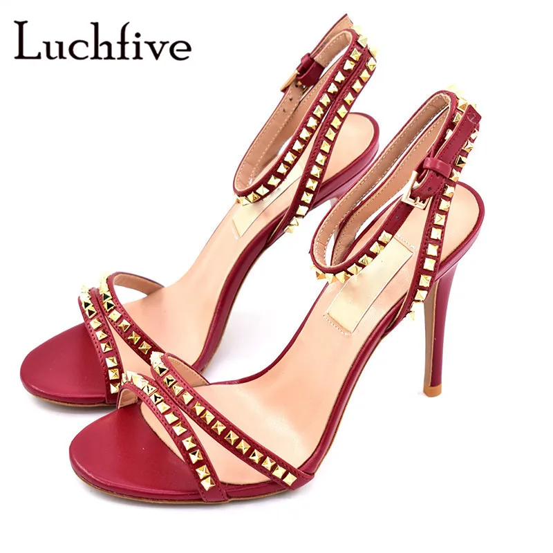 Studded Rivets Belts Thin High Heels Sandals Woman Ankle Buckle Strap Open Toe Party Shoes Red Gold Sexy Gladiator Stiletto
Studded Rivets Belts Thin High Heels Sandals Woman Ankle Buckle Strap Open Toe Party Shoes Red Gold Sexy Gladiator Stiletto