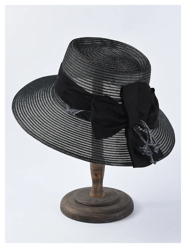 Waliicorners summer straw hats elegant bow sun hats light weight breathable polyester summer hats large brim beach hat 8