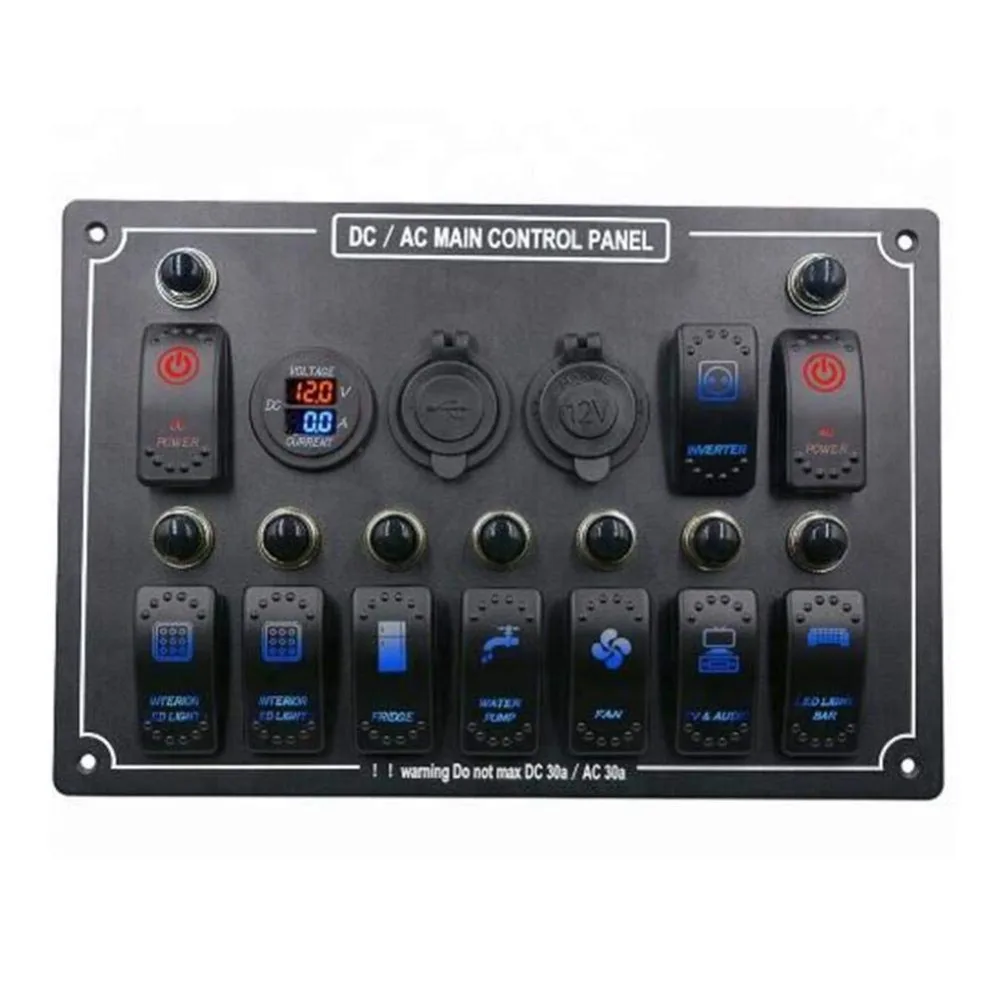 Marine Boat Switch Panel, 10 Gang Waterproof Car Auto Boat Marine LED AC/DC Rocker Switch Panel Dual Power Control SWITCH PANEL
Marine Boat Switch Panel, 10 Gang Waterproof Car Auto Boat Marine LED AC/DC Rocker Switch Panel Dual Power Control SWITCH PANEL