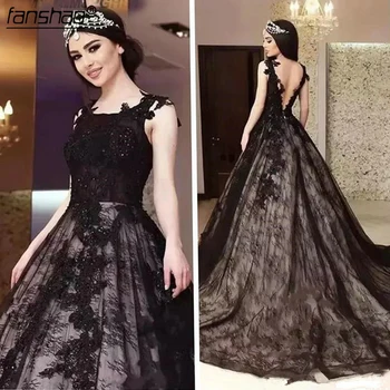 Black Lace Gothic Long Evening Dresses Scoop Neck Lower V Back New Dubai Formal Prom Gowns
Black Lace Gothic Long Evening Dresses Scoop Neck Lower V Back New Dubai Formal Prom Gowns
