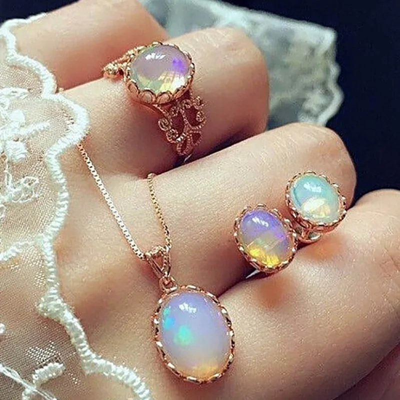 Trendy Opal Jewelry Sets For Women Rose Gold Color Pendant Necklaces Ring Earrings Set Wedding Jewelry Gifts
Trendy Opal Jewelry Sets For Women Rose Gold Color Pendant Necklaces Ring Earrings Set Wedding Jewelry Gifts