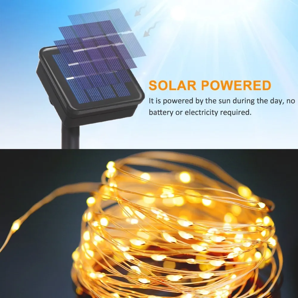 Christmas Light 33FT Copper Wire LED String luci natale Waterproof IP65 Solar Strings Rechargeable Solar Lamps for Decoration
Christmas Light 33FT Copper Wire LED String luci natale Waterproof IP65 Solar Strings Rechargeable Solar Lamps for Decoration