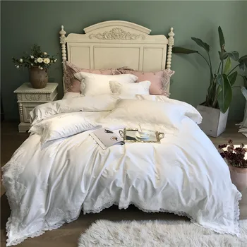 White Pink Princess Bedding Set Luxury Silky Egyptian cotton Duvet Cover QUEEN KING size Bed set Bed sheet parure linge de lit
White Pink Princess Bedding Set Luxury Silky Egyptian cotton Duvet Cover QUEEN KING size Bed set Bed sheet parure linge de lit