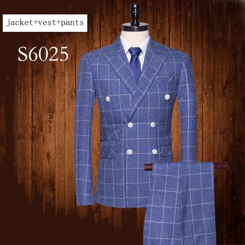 New Men banquet Suits Blue Plaid Dress Double Breasted Formal high quality fashion jacket+pant+vest plus size MLXL2XL3XL4XL5XL
New Men banquet Suits Blue Plaid Dress Double Breasted Formal high quality fashion jacket+pant+vest plus size MLXL2XL3XL4XL5XL