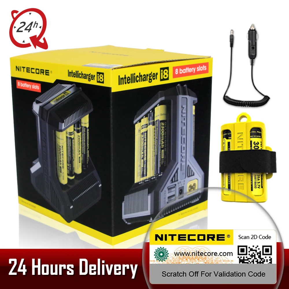 

100% Original Nitecore Battery Charger I8 NEW I2 I4 LCD Intelligent Charger Li-ion 18650 14500 16340 26650 AAA AA 12V Charger